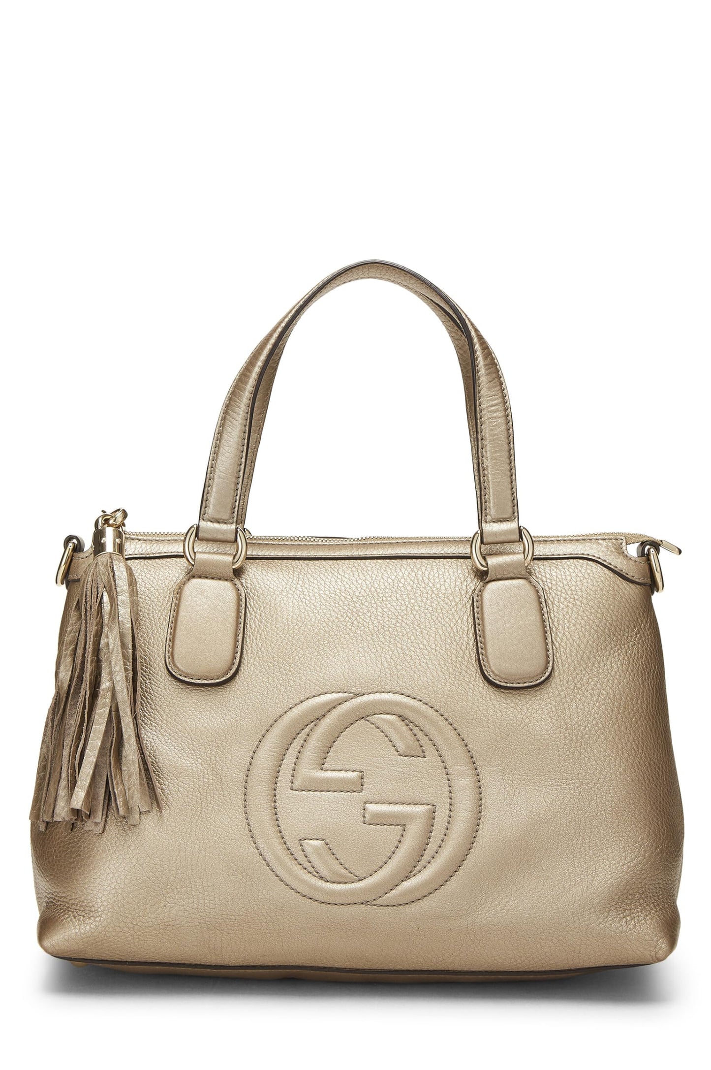 Gucci, Pre-Loved Gold Metallic Leather Soho Top Handle Tote, Gold