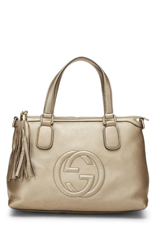 Gucci, Bolso tote Soho de cuero metalizado dorado con asa superior Pre-Loved, Dorado