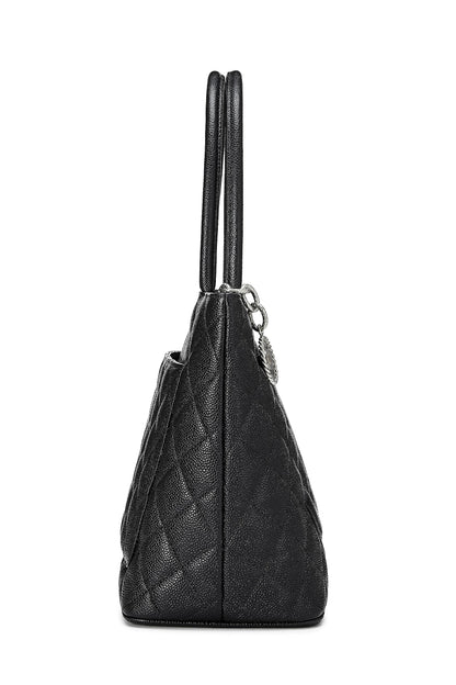 Chanel, Pre-Loved Black Quilted Caviar Medallion Tote, Black