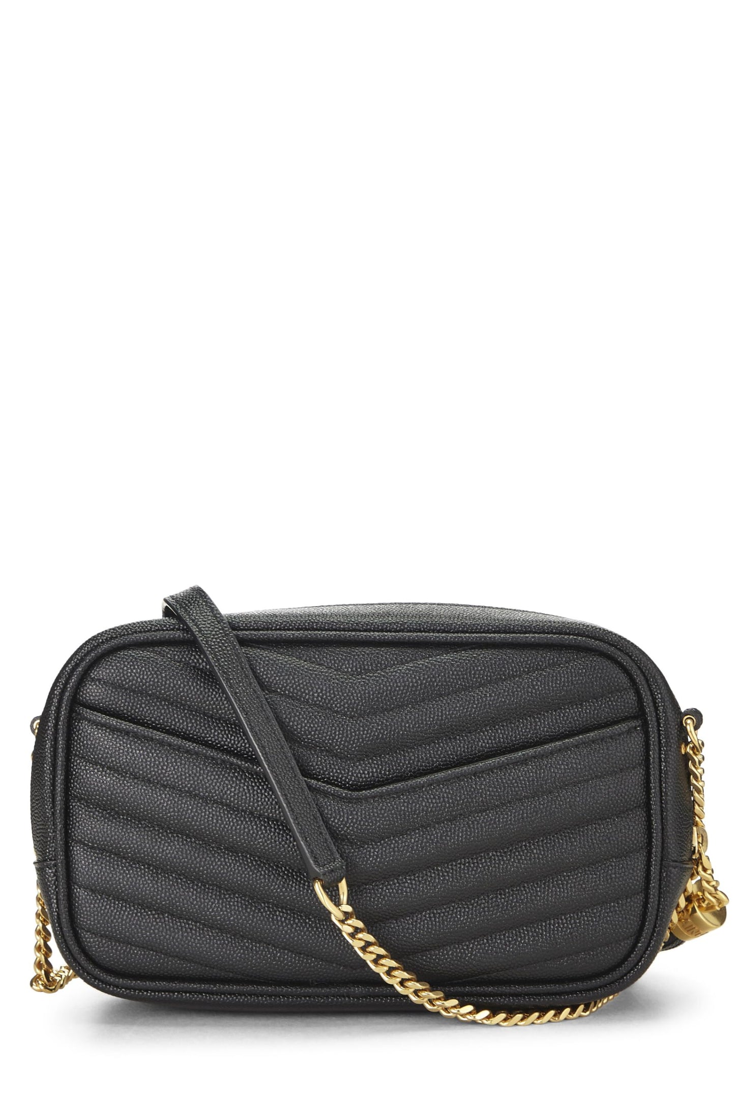 Yves Saint Laurent, sac à main Lou Camera Mini en cuir à chevrons noir d'occasion, noir