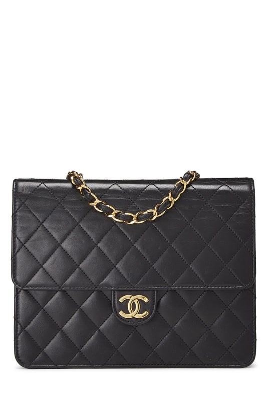 Chanel, Ex solapa pequeña de piel de cordero acolchada negra Pre-Loved, Negro