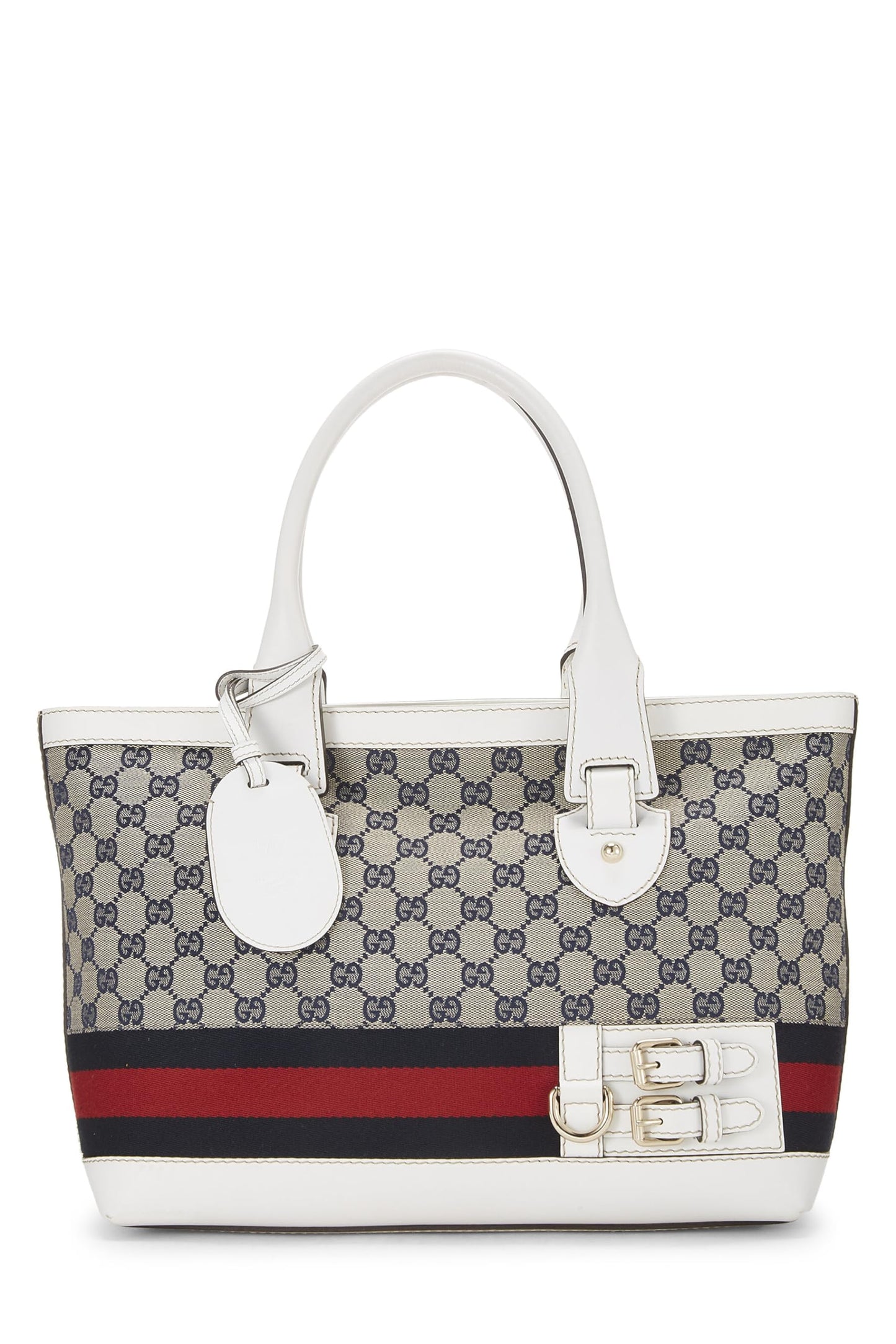 Gucci, Pre-Loved White Leather Web Heritage Tote, White