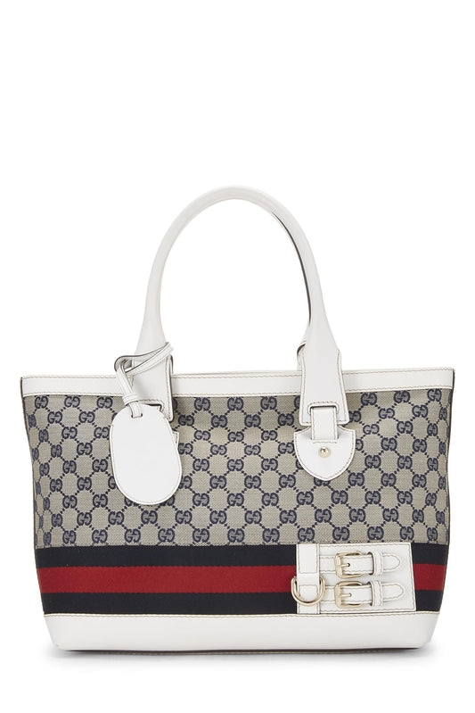 Gucci, Tote Web Heritage de cuero blanco Pre-Loved, Blanco