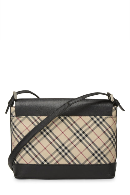 Burberry, petit sac bandoulière en toile jacquard à carreaux noirs d'occasion, noir