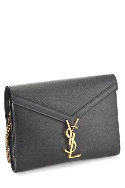 Yves Saint Laurent, Portefeuille Cassandra en cuir grainé noir d'occasion sur chaîne, noir