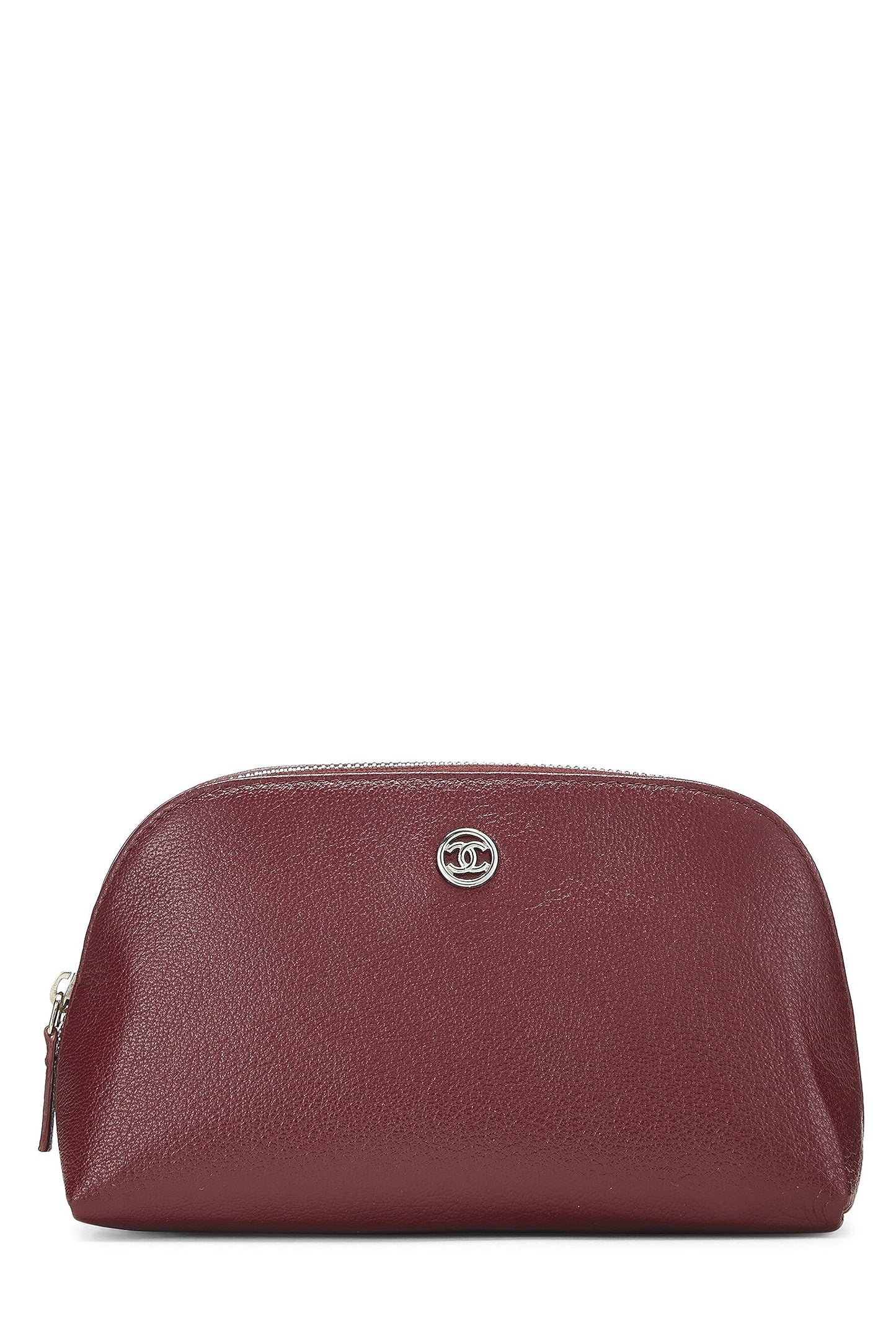 Chanel, Pre-Loved Burgundy Calfskin Cosmetic Pouch, Burgundy