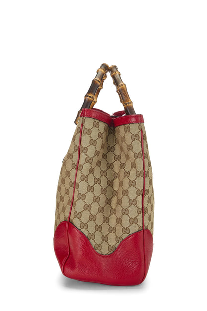 Gucci, Pre-Loved Red Original GG Canvas Bamboo Tote Small, Red