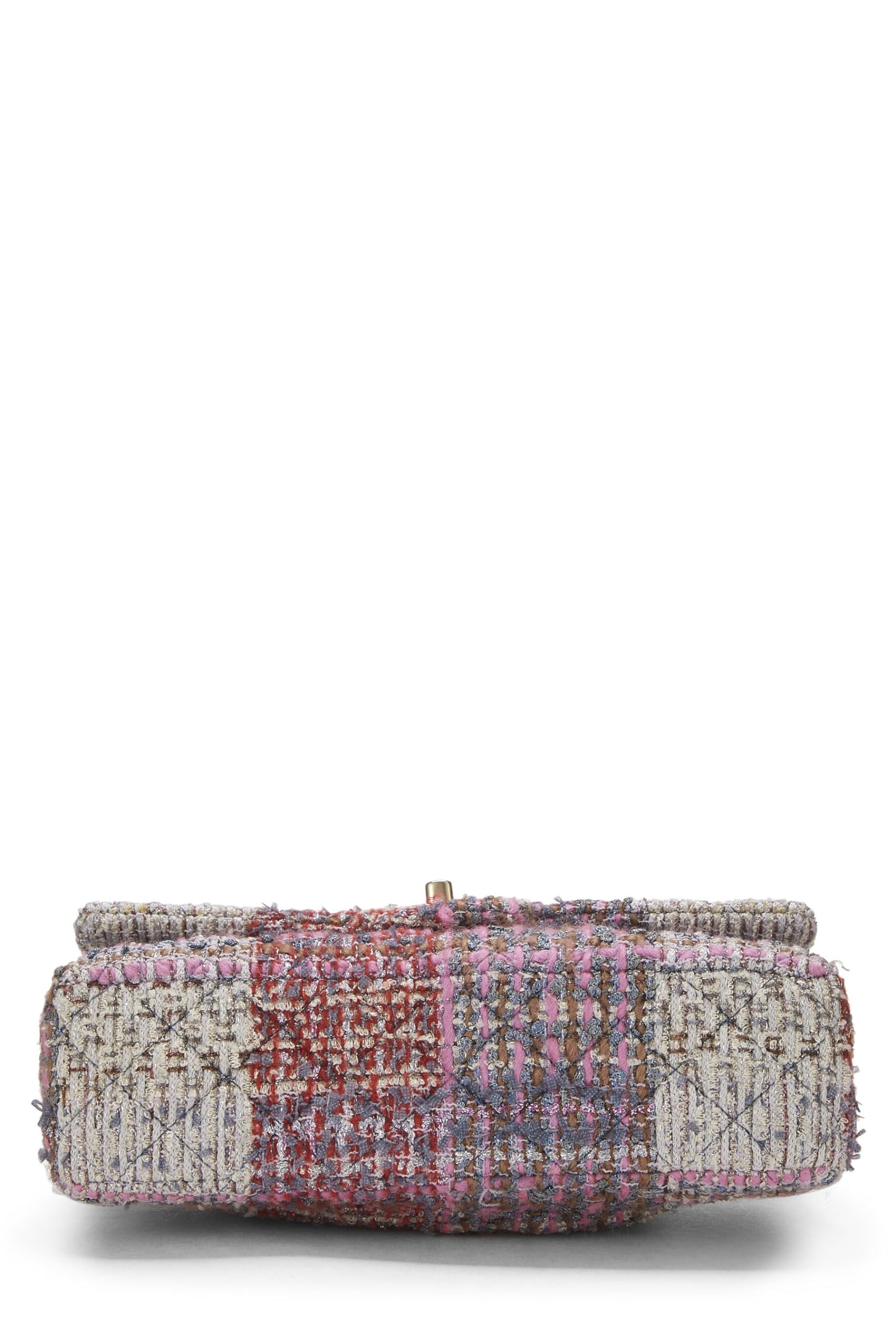 Chanel, sac à rabat classique à double rabat en tweed multicolore à panneaux de taille moyenne, multicolore