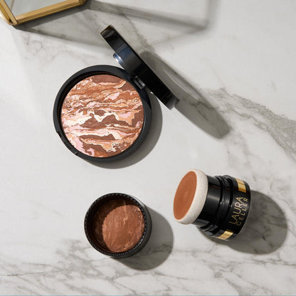 Kit Home and Away de LAURA GELLER NEW YORK - Polvo bronceador Baked Bronze-n-Brighten - Brillo bronceado medio - Tamaño completo + Tamaño de viaje