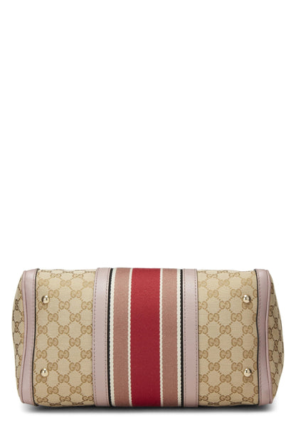 Gucci, Pre-Loved Pink Original GG Canvas Web Boston Bag Medium, Pink