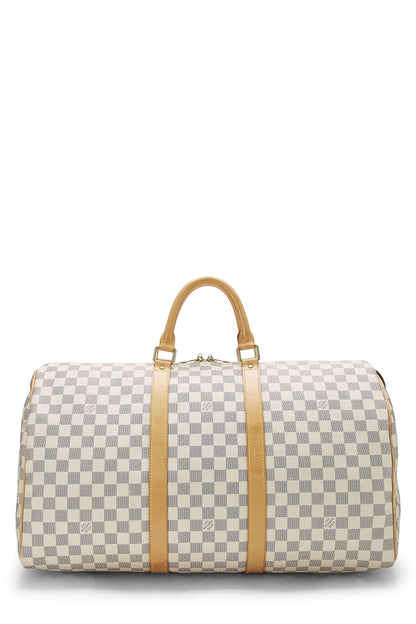 Louis Vuitton, Pre-Loved Damier Azur Keepall 50, White