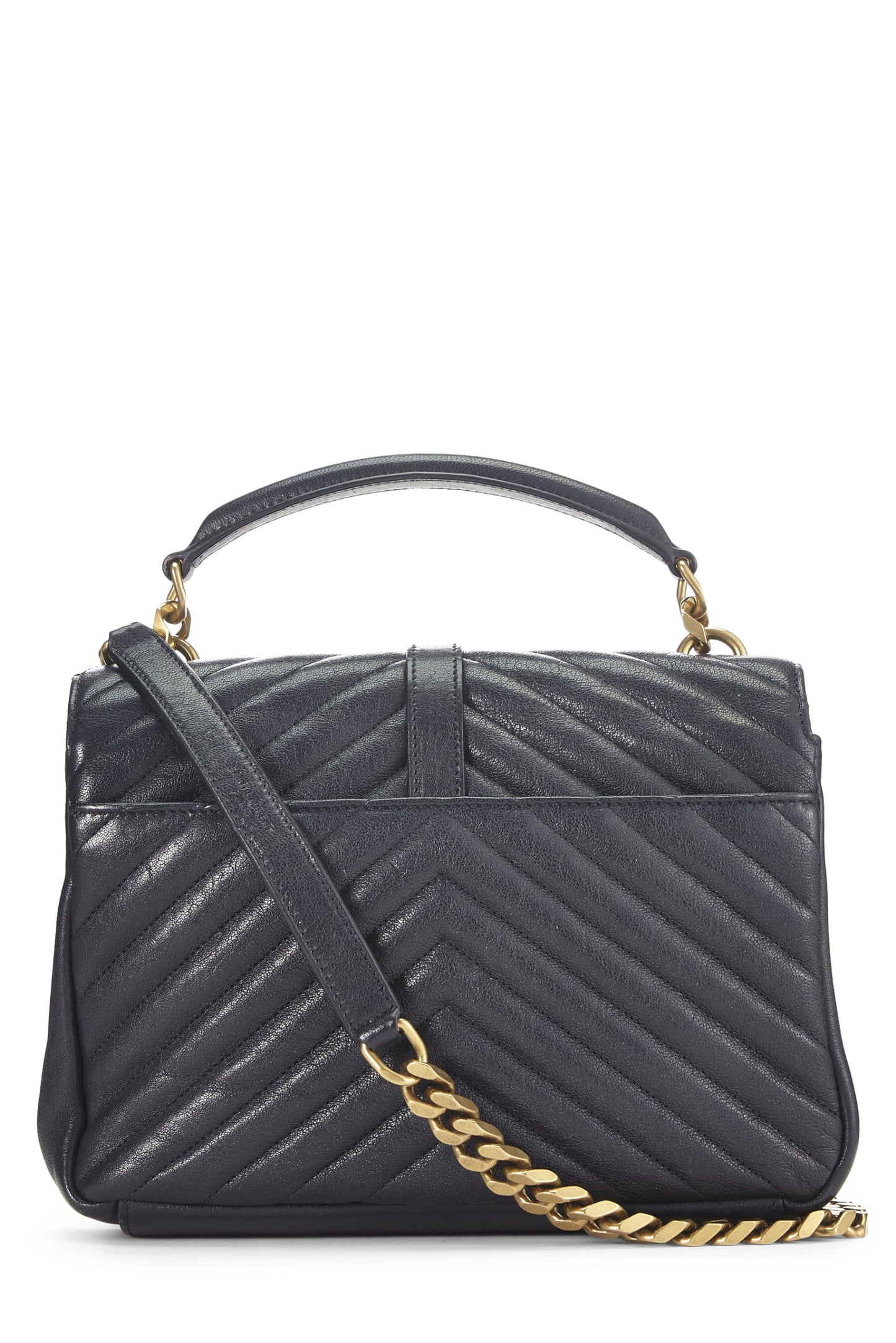 Yves Saint Laurent, Pre-Loved Navy Chevron Leather College Medium, Azul marino