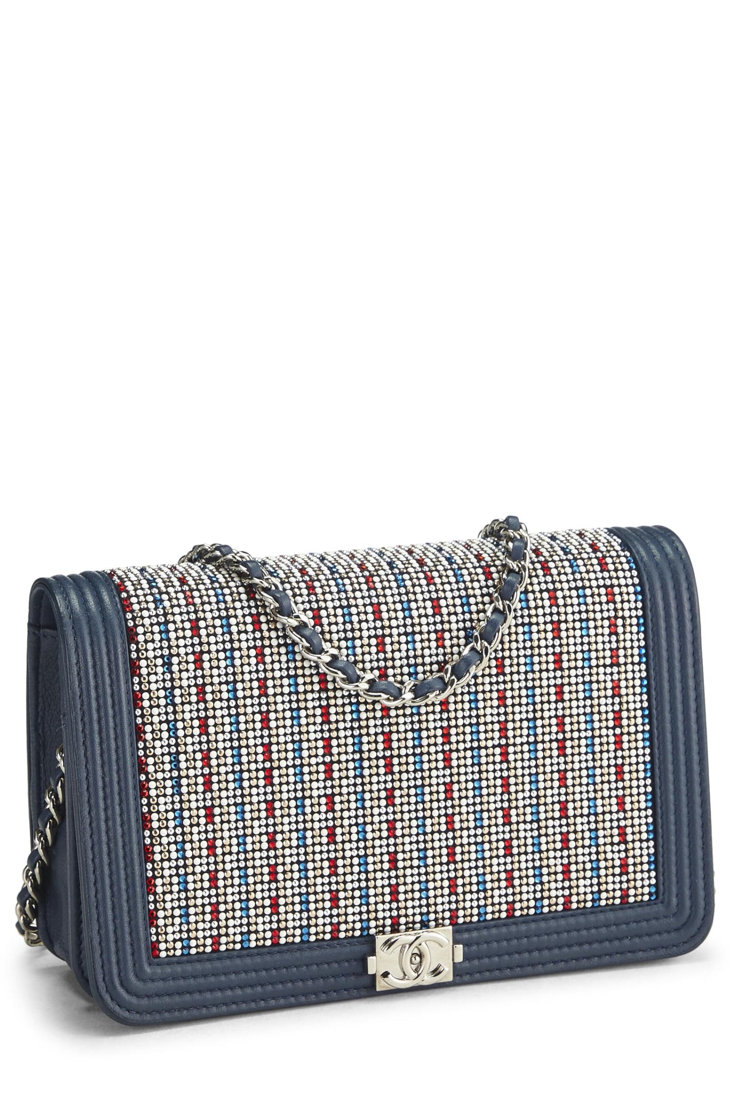 Chanel, Portefeuille Boy sur chaîne bleu à ornements d'occasion (WOC), bleu