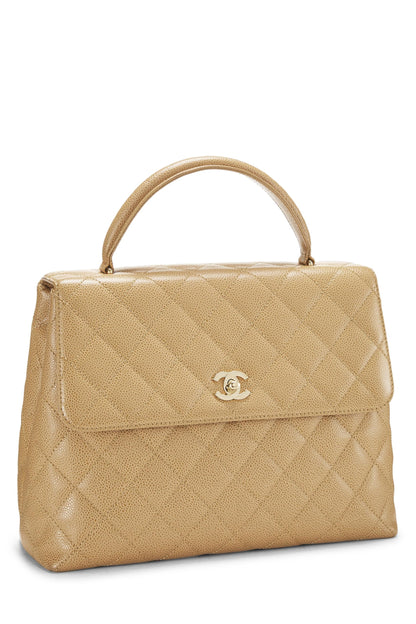 Chanel, Kelly de caviar acolchada beige Pre-Loved, Beige