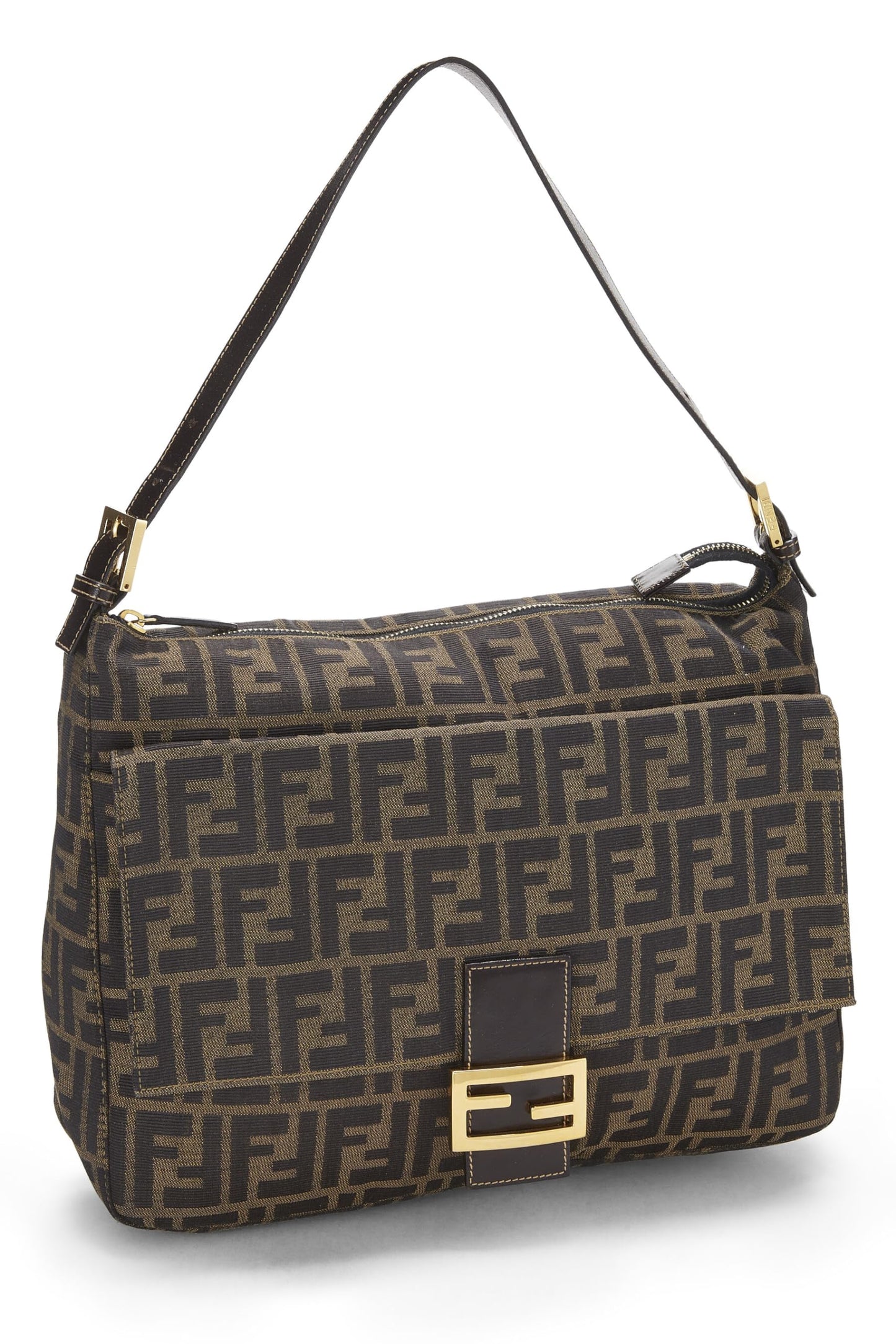 Fendi, Bolso de hombro grande de lona Zucca marrón Pre-Loved, Marrón