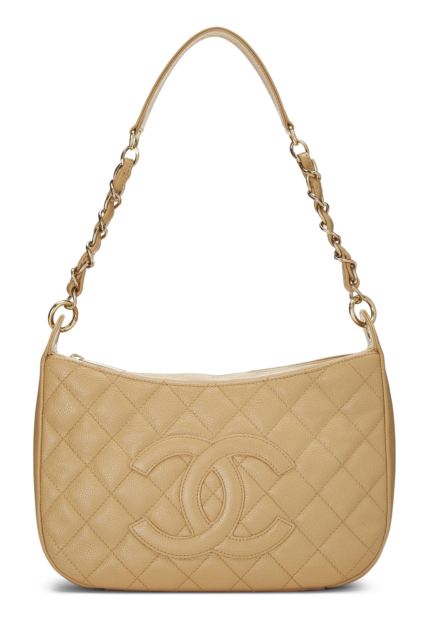 Chanel, sac à bandoulière Timeless 'CC' beige caviar d'occasion, beige