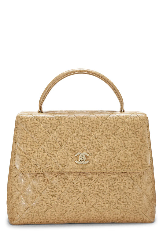 Chanel, Kelly de caviar acolchada beige Pre-Loved, Beige