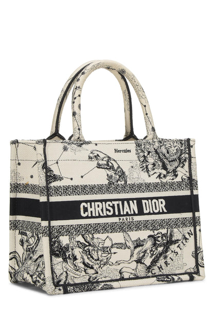 Dior, Sac fourre-tout en toile brodé Zodiac noir et blanc d'occasion, petit modèle, blanc