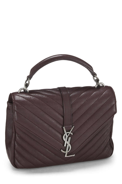 Yves Saint Laurent, Pre-Loved Borgoña Chevron Leather College Medium, Borgoña