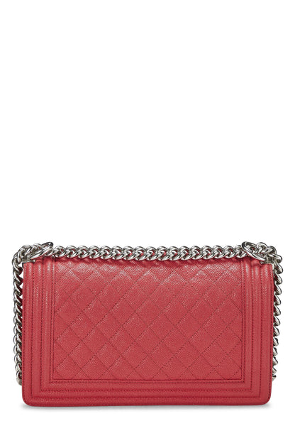 Chanel, Pre-Loved Red Quilted Caviar Boy Bag Medium, Red