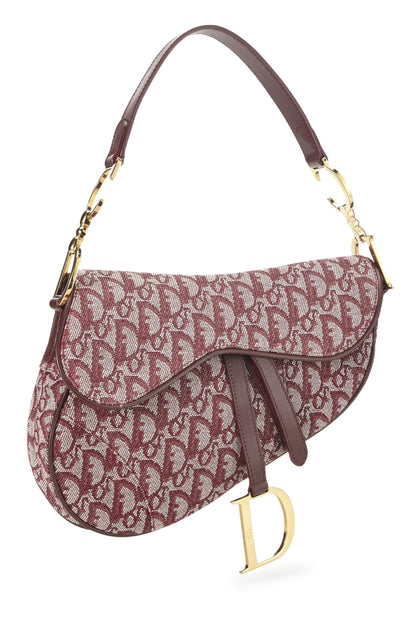 Dior, Pre-Loved Burgundy Trotter Canvas Saddle Bag, Burgundy