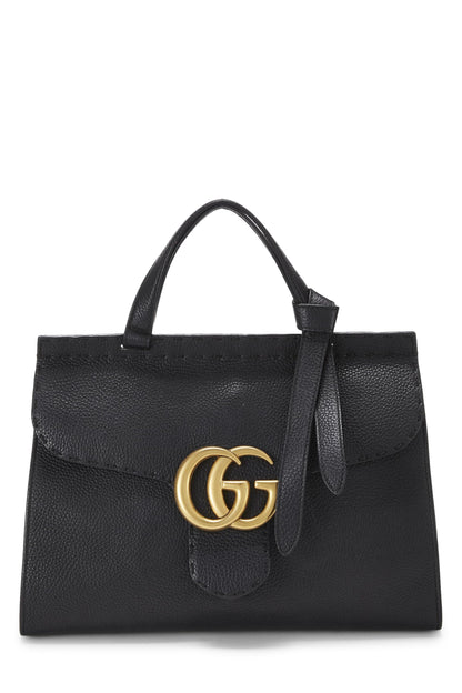 Gucci, Pre-Loved Black Leather GG Marmont Top Handle Bag Small, Black