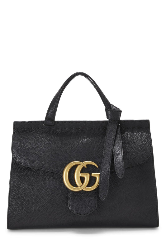 Gucci, Pre-Loved Black Leather GG Marmont Top Handle Bag Small, Black