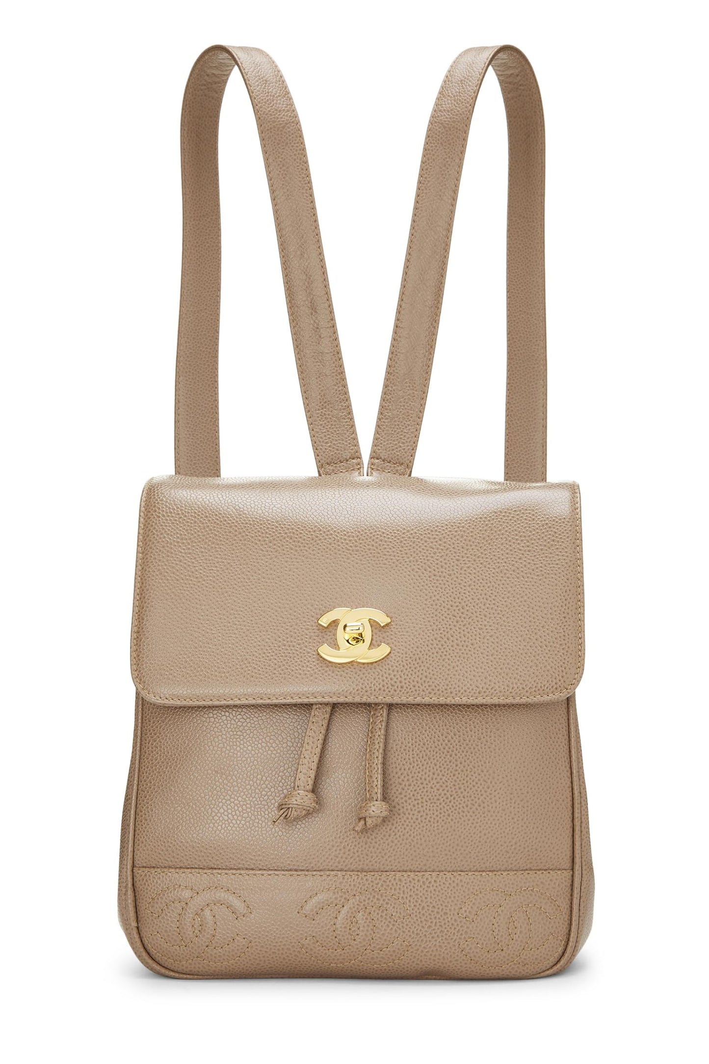 Chanel, sac à dos 3 CC beige caviar d'occasion, petit, beige