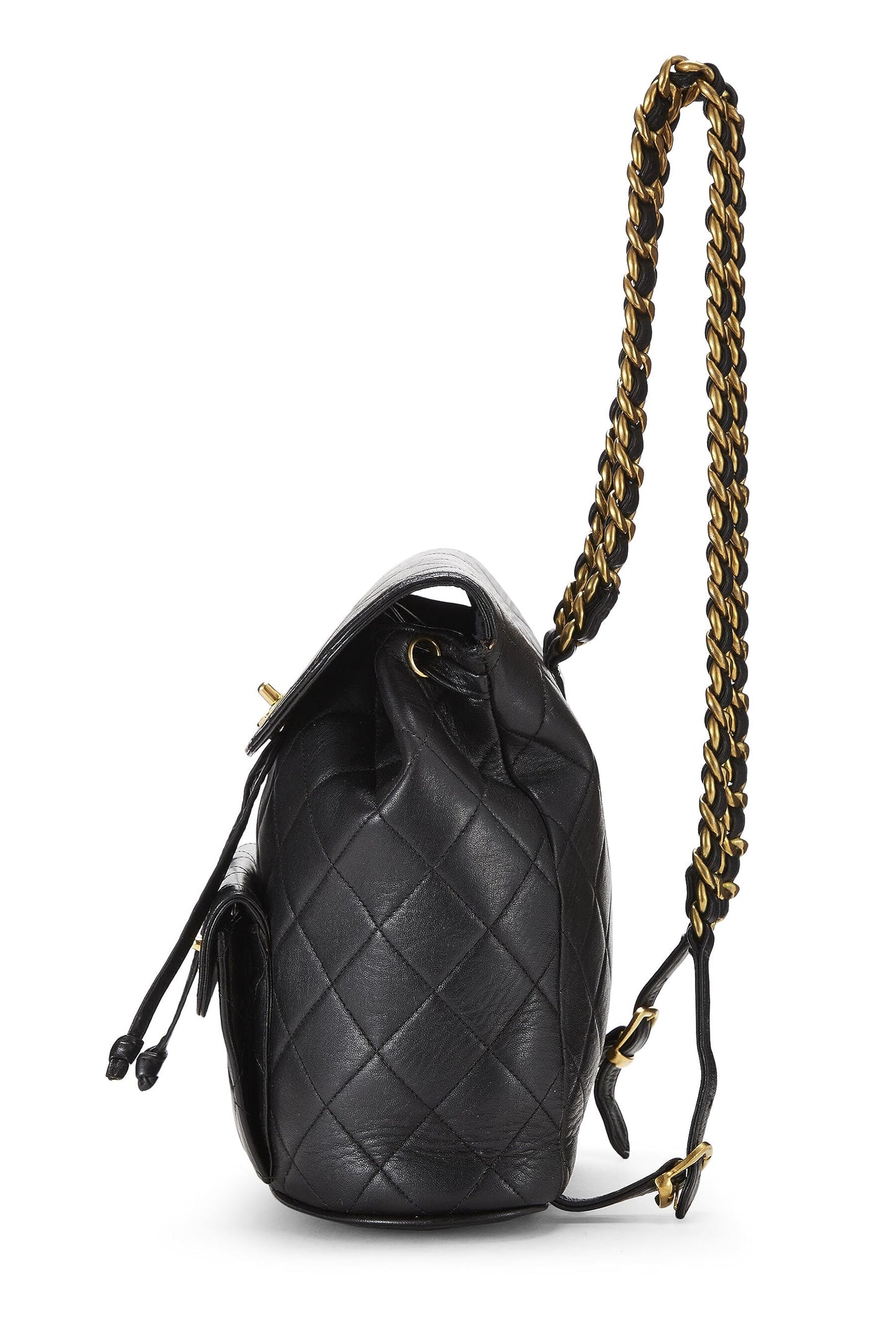 Chanel, Mochila clásica mediana 'CC' de piel de cordero acolchada negra Pre-Loved, Negro