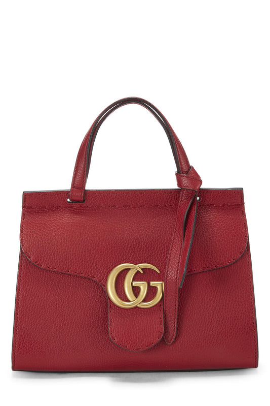 Gucci, Pre-Loved Red Leather GG Marmont Top Handle Flap Bag Mini, Red