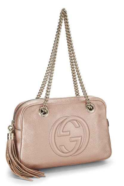 Gucci, Pre-Loved Metallic Pink Grained Leather Soho Chain Shoulder Bag, Pink