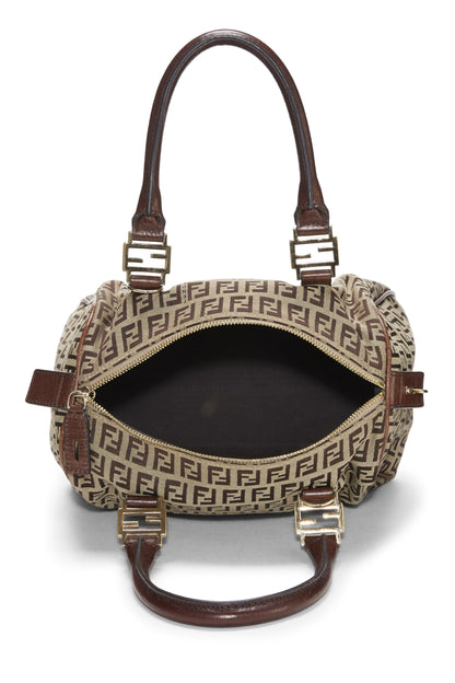 Fendi, sac Boston Mini en toile marron Zucchino d'occasion, marron