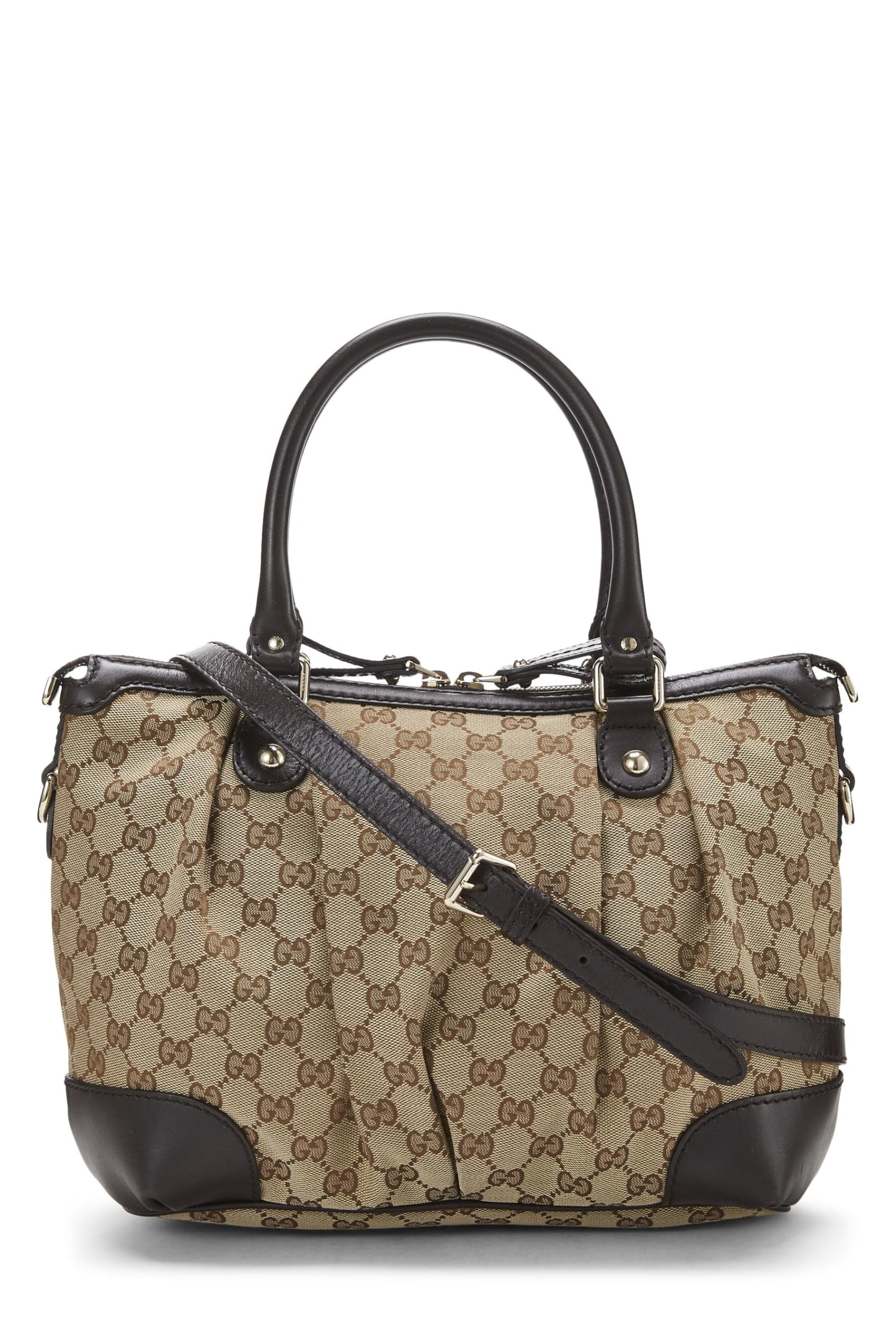 Gucci, sac à main zippé Sukey en toile GG marron d'occasion de taille moyenne, marron