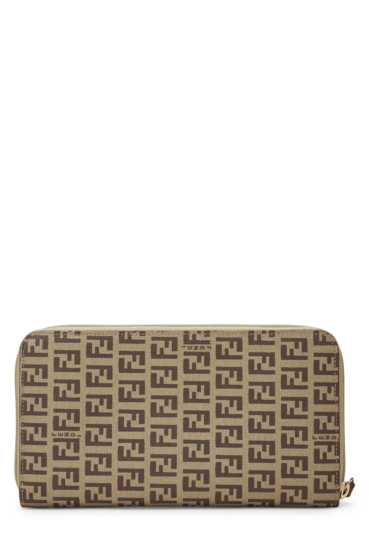 Fendi, portefeuille zippé en toile enduite marron Zucchino d'occasion, marron