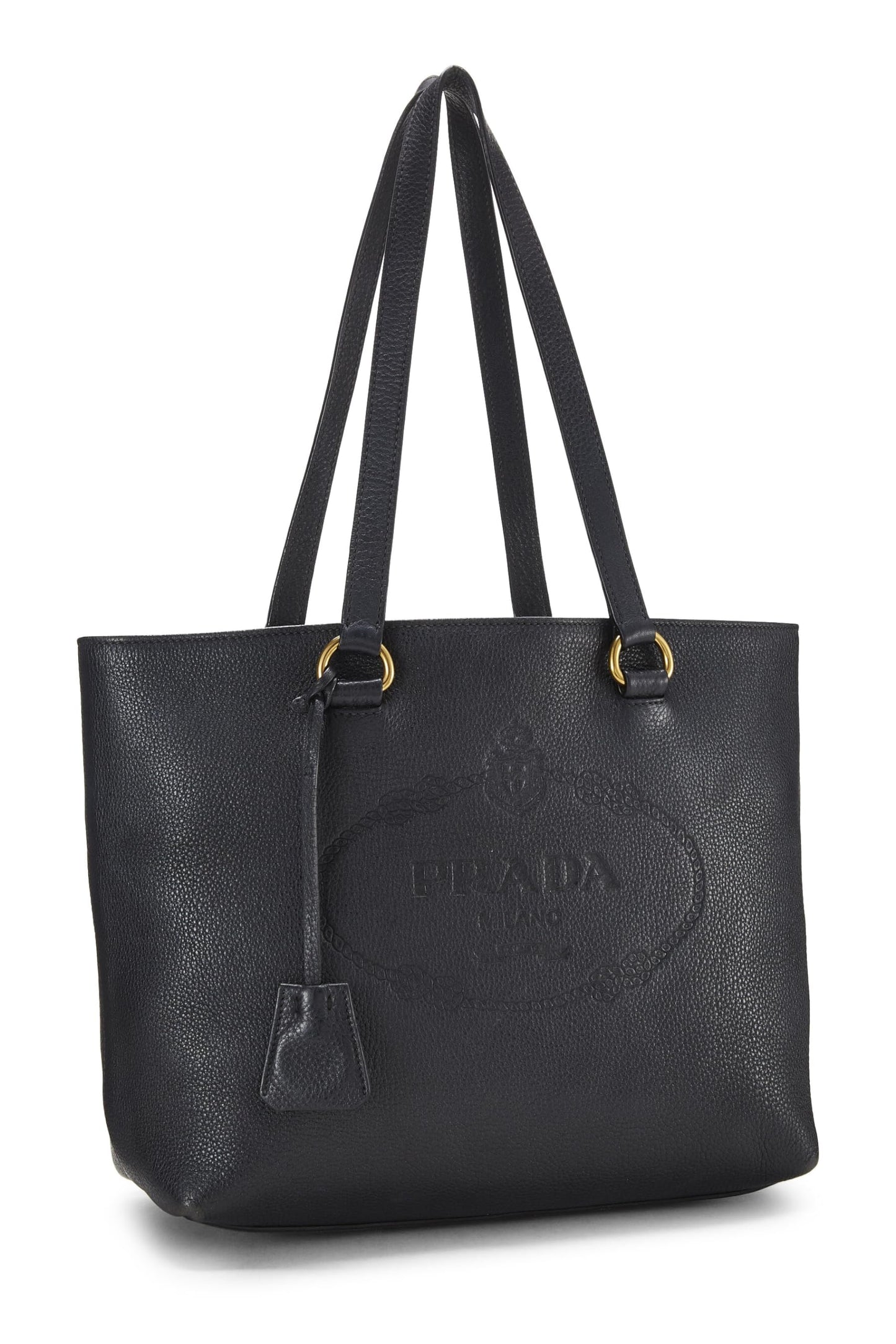 Prada, Cabas noir avec logo Vitello Daino pré-aimé, Noir