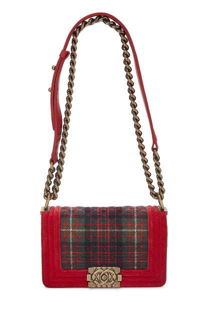 Chanel, sac à main en velours tartan rouge Paris-Edimbourg d'occasion, petit modèle, rouge