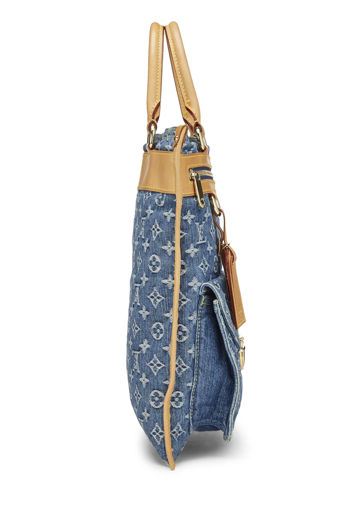 Louis Vuitton, sac cabas plat en denim monogrammé bleu d'occasion, bleu