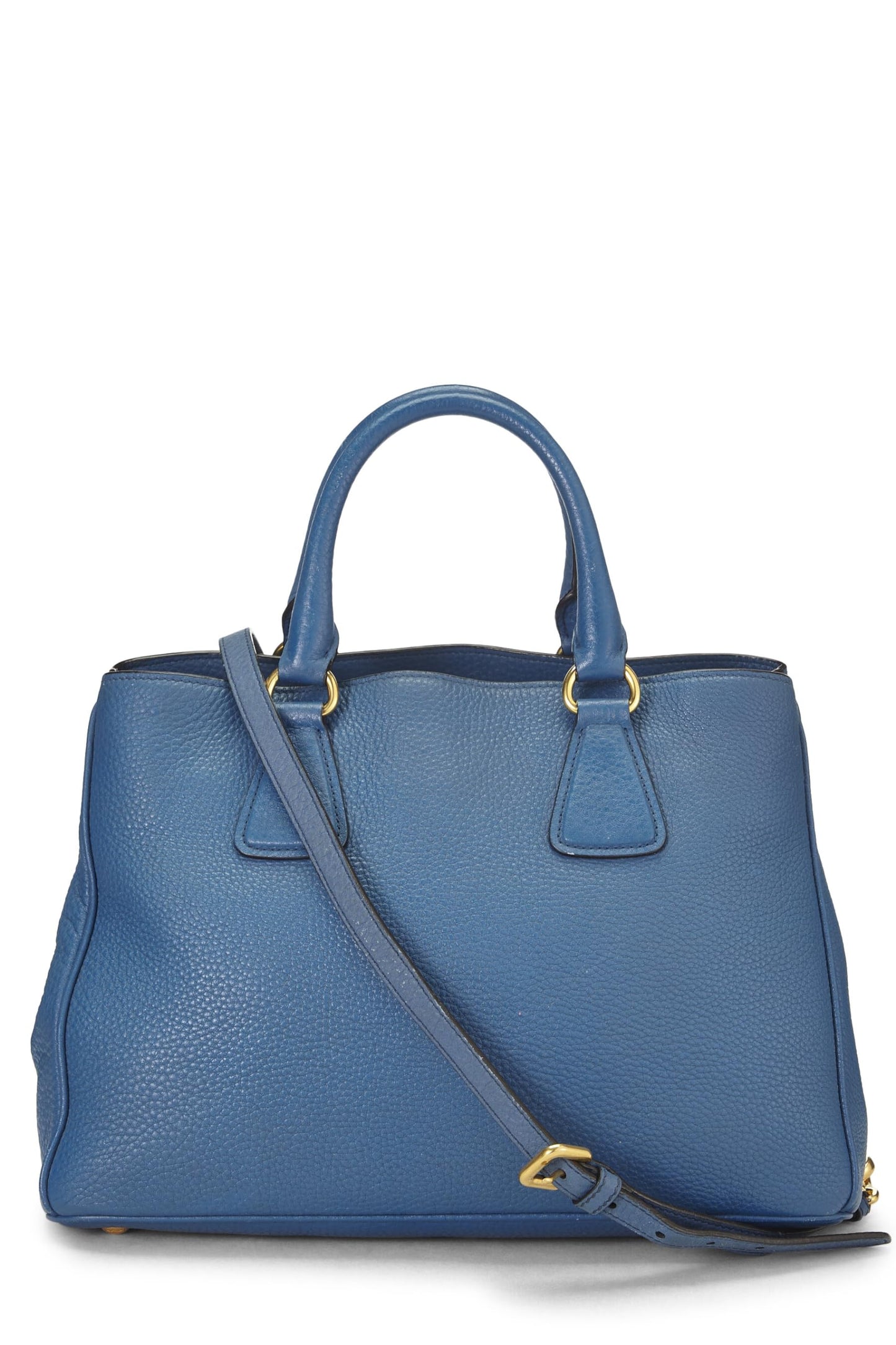 Prada, sac à main convertible Vitello Daino bleu d'occasion, bleu