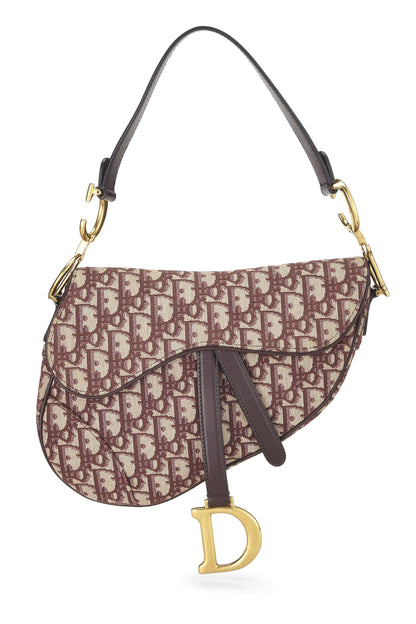 Dior, Bolso tipo sillín de lona jacquard oblicuo en color burdeos Pre-Loved NM, Burdeos