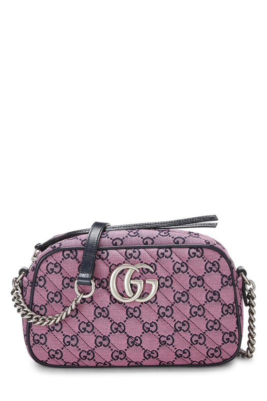 Gucci, sac à bandoulière Marmont en toile GG rose d'occasion, petit modèle, rose