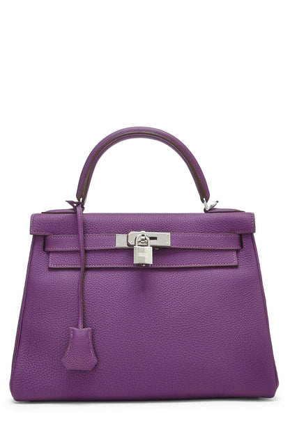 Hermès, Pre-Loved Cassis Togo Kelly Retourne 28, Cassis