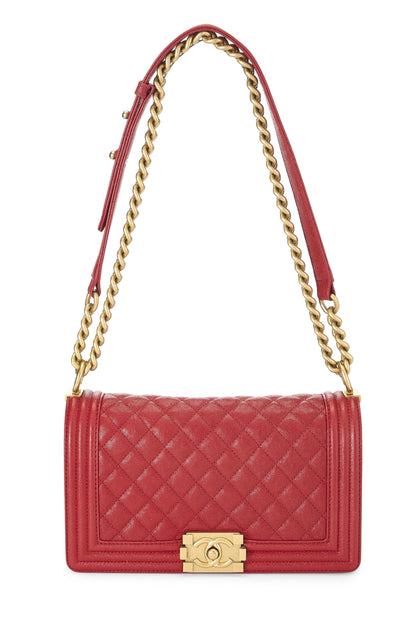 Chanel, Pre-Loved Red Quilted Caviar Boy Bag Medium, Red