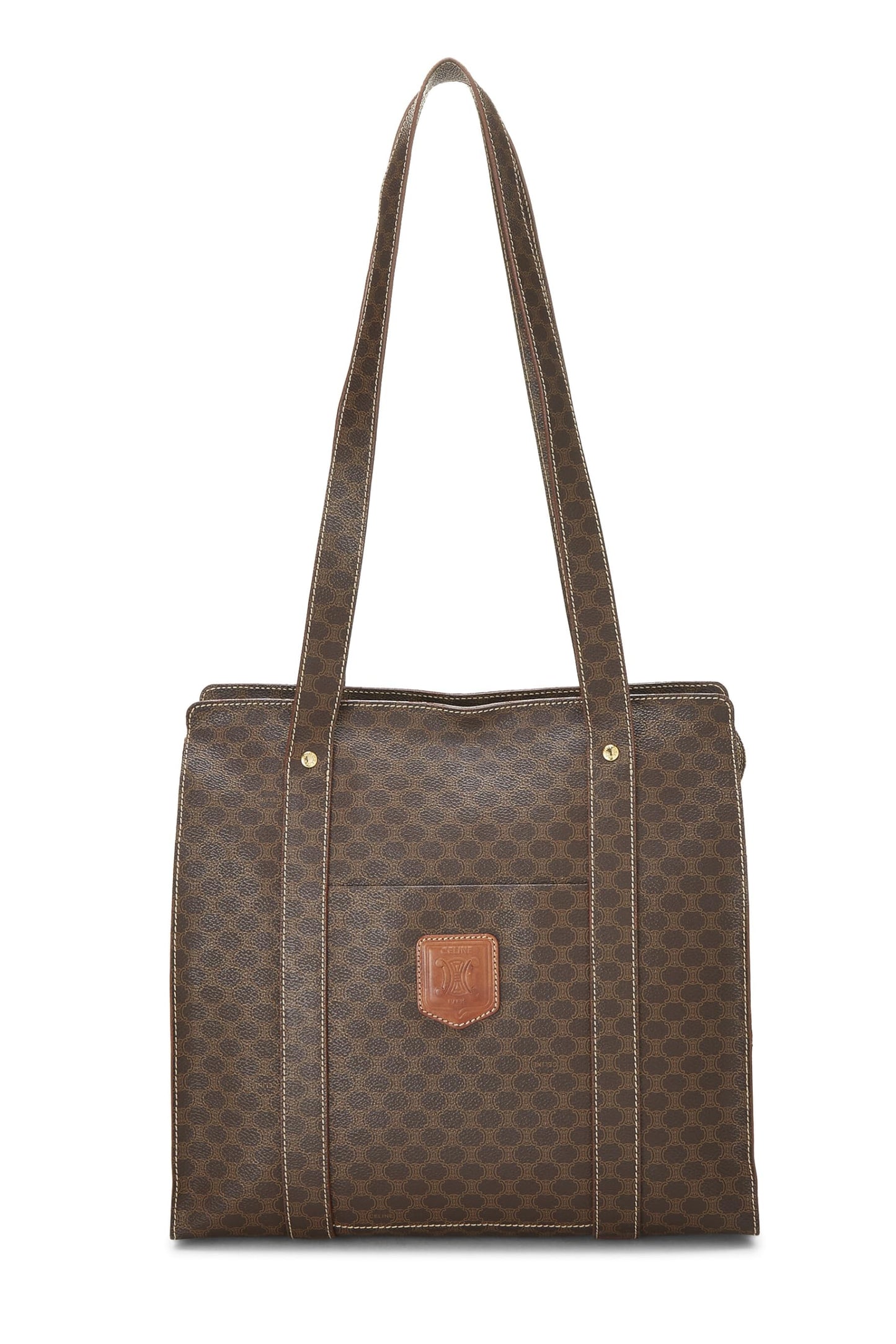 Céline, Pre-Loved Brown Coated Canvas Macadam Tote, Brown