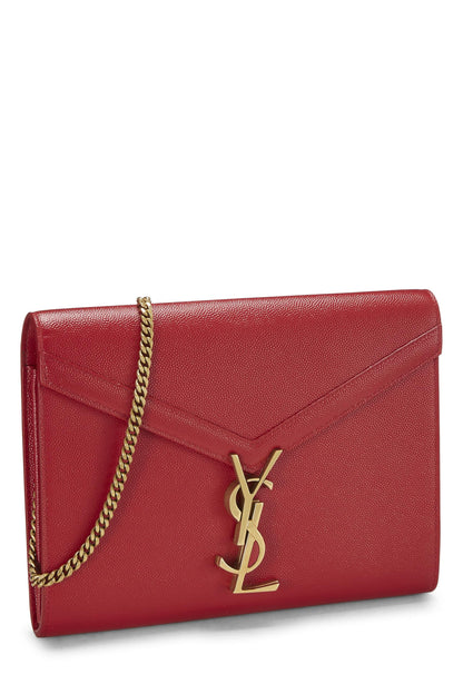 Yves Saint Laurent, Cartera Cassandra de cuero granulado rojo pre-Loved con cadena (WOC), Rojo