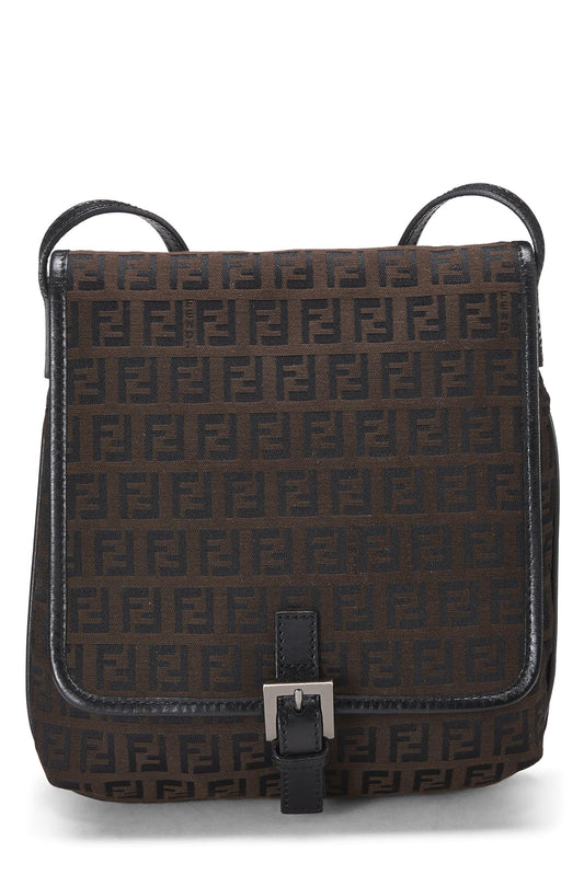 Fendi, sac à bandoulière en toile Zucchino marron d'occasion, petit modèle, marron