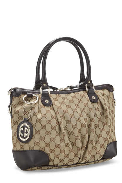 Gucci, sac à main zippé Sukey en toile GG marron d'occasion de taille moyenne, marron