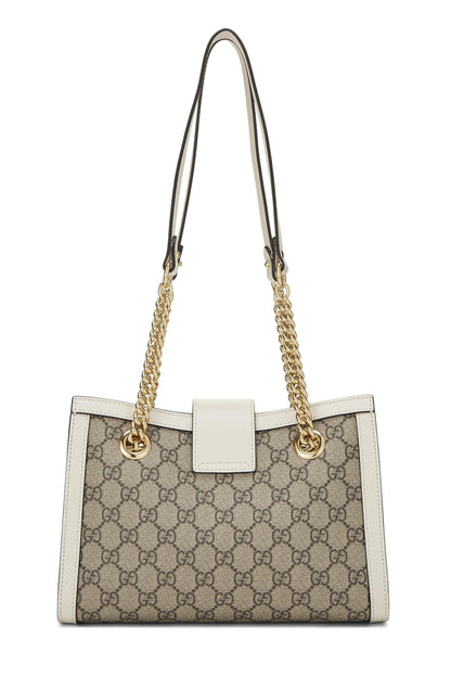 Gucci, petit sac fourre-tout en toile GG Supreme ivoire d'occasion avec cadenas, blanc