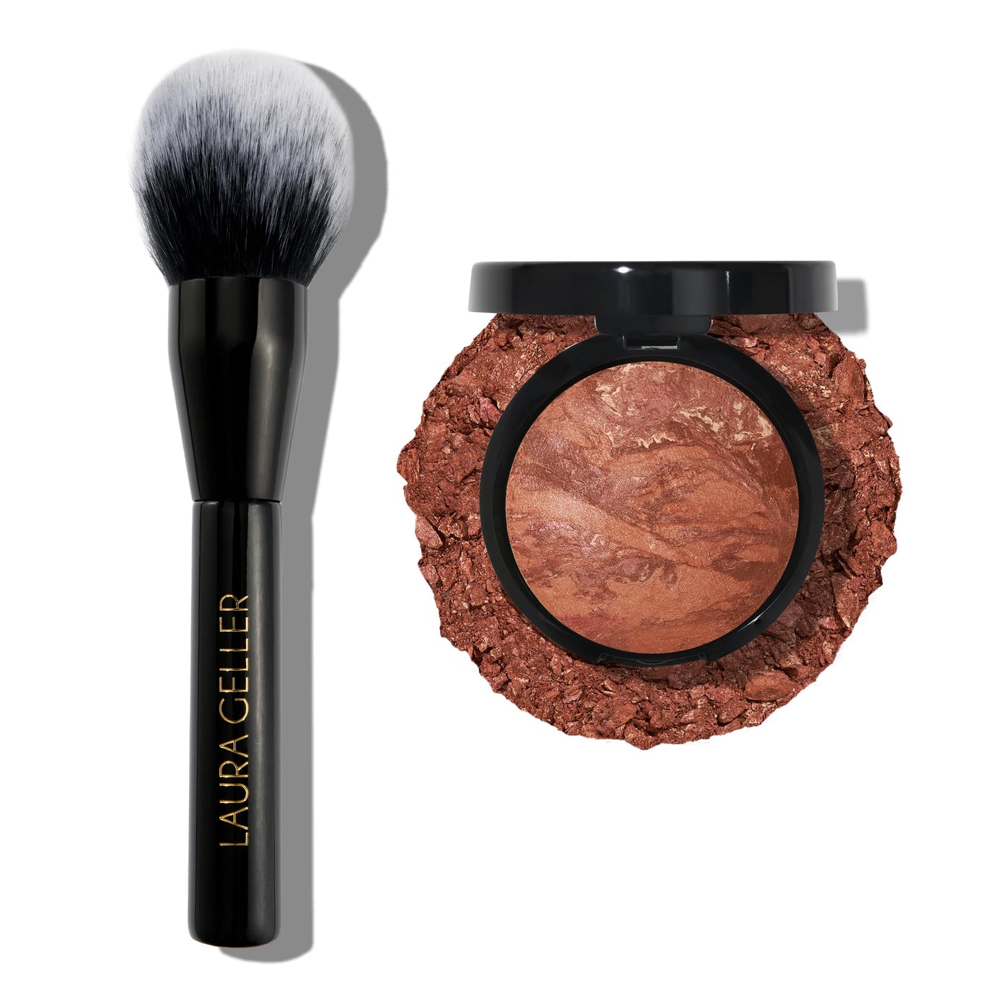 Poudre bronzante Baked Bronze-n-Brighten de LAURA GELLER - Pinceau de maquillage Deep + Bronzer - Poils végétaliens