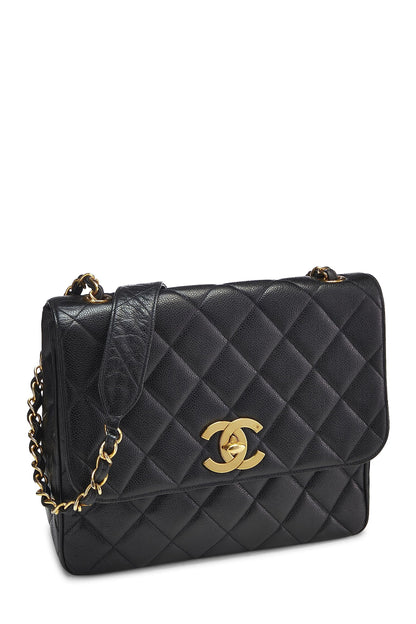 Chanel, Pre-Loved Black Caviar Big CC Solapa cuadrada grande, Negro