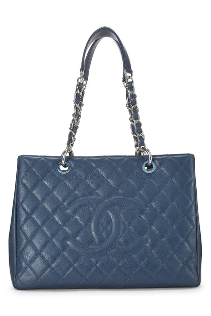 Chanel, Pre-Loved Beige Quilted Caviar Grand Shopping Tote (GST), Blue